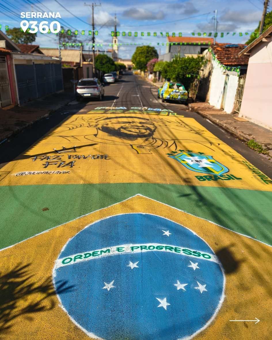 Ruas de Serrana ganham decoração verde e amarela em apoio à Seleção Brasileira