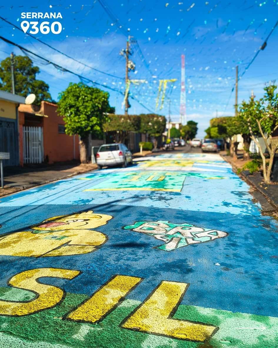 Ruas de Serrana ganham decoração verde e amarela em apoio à Seleção Brasileira